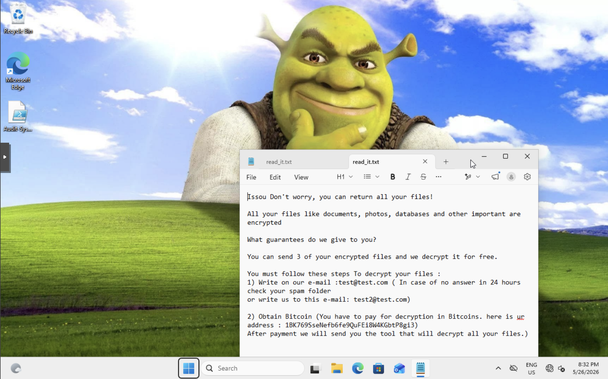 Ransom wallpaper and note