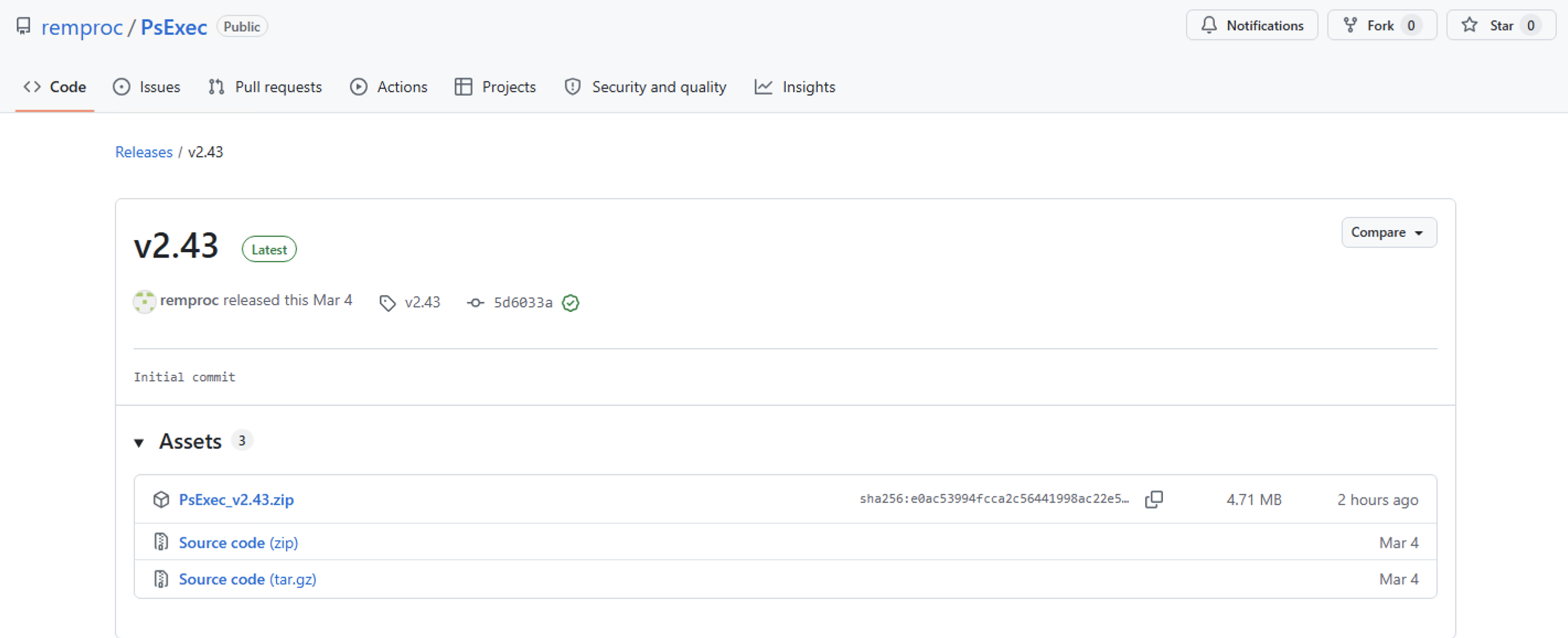 Second repo showing the release with a ZIP file and empty source code