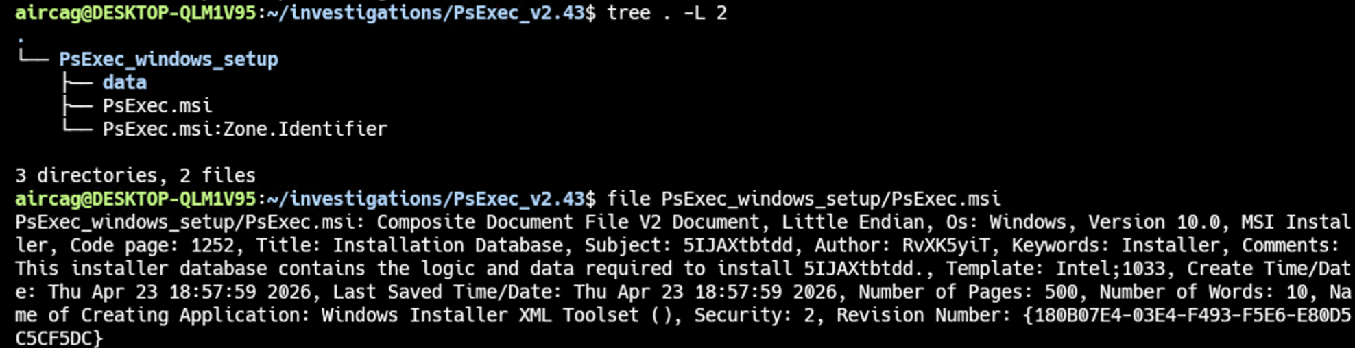 ZIP contents showing the MSI and data folder with binary files